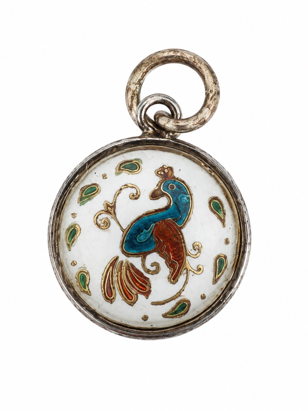 Vintage Hoffman Sterling Enamel Peacock Bird Charm Pendant